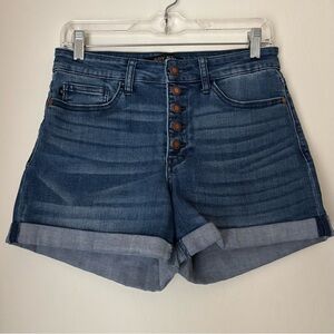 Judy Blue Cuffed Button Fly Jean Shorts Size 28 Blue High Rise Stretch Casual